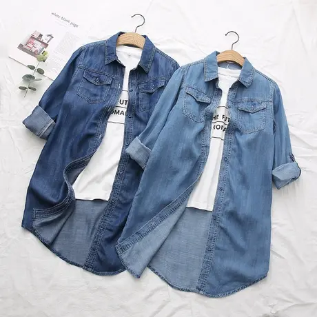 2020春秋新款韩版显瘦宽松牛仔衬衣外套女中长款休闲百搭长袖衬衫图片