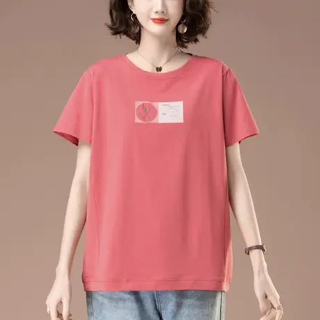 短袖T恤女夏装新款加肥加大码女装宽松印花纯棉圆领显瘦体恤上衣商品大图
