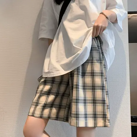 纯棉运动短裤女夏季薄款宽松小个子阔腿高腰显瘦直筒休闲五分中裤图片