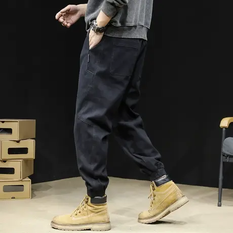 黑色加绒休闲工装裤男潮牌2023新款束脚宽松大码美式耐磨裤子秋冬商品大图