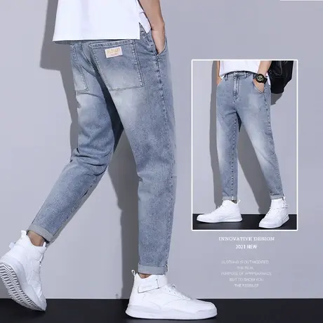 春季浅蓝色牛仔长裤男士很仙的男裤子痞帅休闲裤直筒宽松韩版潮流商品大图