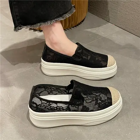 女鞋2024新款夏季薄款透气小香风渔夫鞋女厚底一脚蹬懒人单鞋网面商品大图