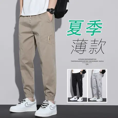 夏季薄款九分哈伦纯棉工装裤男士束脚宽松卡其色休闲裤子潮牌男款商品大图