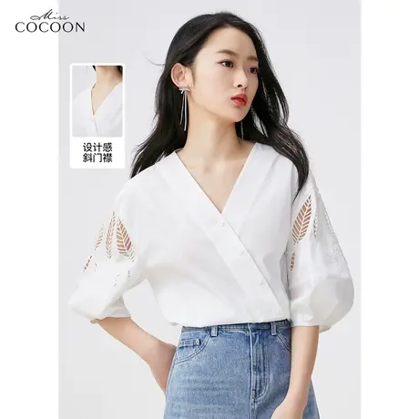 miss COCOON镂空刺绣设计感小众衬衫上衣女2023夏新款泡泡袖衬衣商品大图