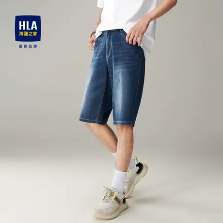 HLA/海澜之家五袋款牛仔六分裤时尚猫须工艺休闲舒适牛仔中裤男图片