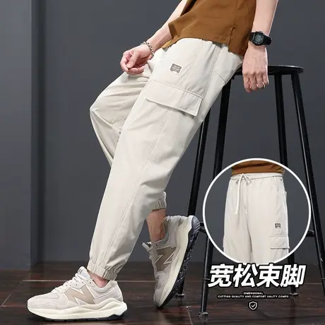 夏天冰丝工装男裤夏季薄款九分休闲裤子男士束腿宽松紧腰运动哈伦商品大图