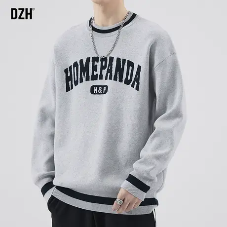 男生圆领提花毛衣男款冬季加厚潮牌套头针织衫外套2023新款毛线衣商品大图