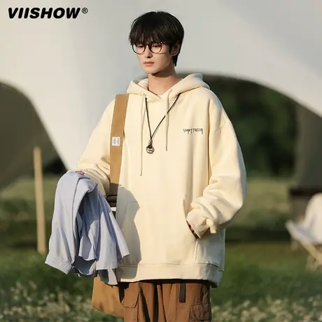 VIISHOW卫衣男春秋季连帽时尚休闲简约印花男士冬天宽松长袖外套商品大图