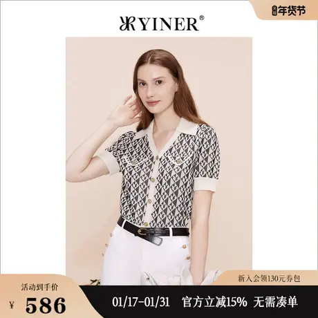 【赫本猫联名】YINER音儿线上专选女装2023夏短袖百搭针织衫商品大图