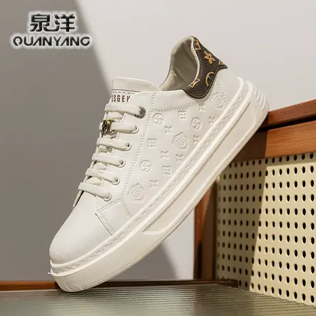 莆田男鞋春季高级感百搭休闲平板鞋真皮运动厚底增高小白潮鞋男士商品大图
