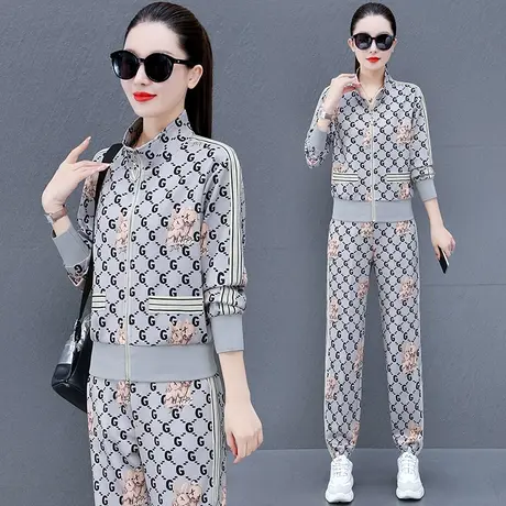 短款运动休闲套装女春秋2024新款时尚字母立领卫衣外套显瘦两件套图片