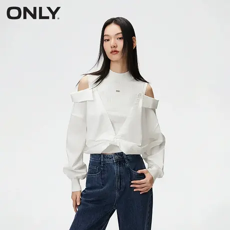 ONLY奥莱春季新款潮流百搭假两件高领露肩针织衫女商品大图