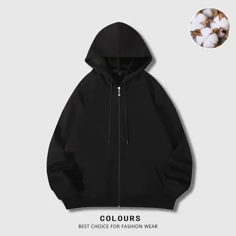 纯色运动开衫连帽拉链卫衣男女春秋冬季潮流宽松百搭情侣上衣外套商品大图