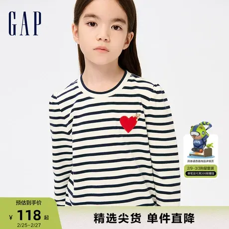 Gap女童春秋LOGO可爱时髦宽松长袖T恤儿童装洋气休闲上衣837206商品大图
