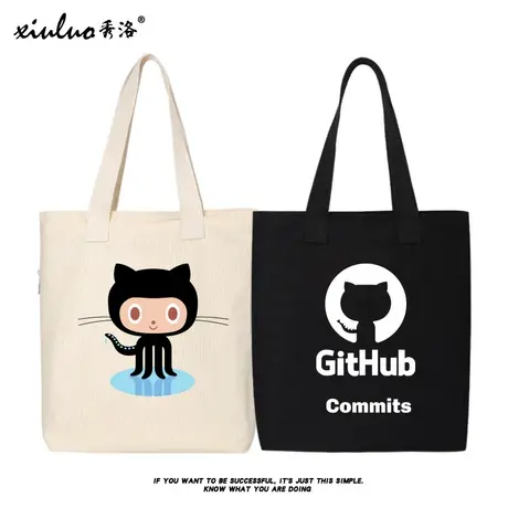 秀洛github周边帆布袋帆布包包女章鱼猫程序员购物袋单肩手提包商品大图