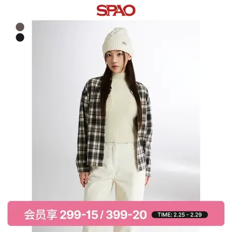 SPAO韩国同款2024年春季新款女士宽松长袖翻领格子衬衫SPYCE11W01图片