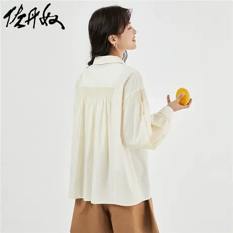 佐丹奴衬衫女秋冬新款梭织打揽小众别致时尚宽松长袖衬衣18343211商品大图