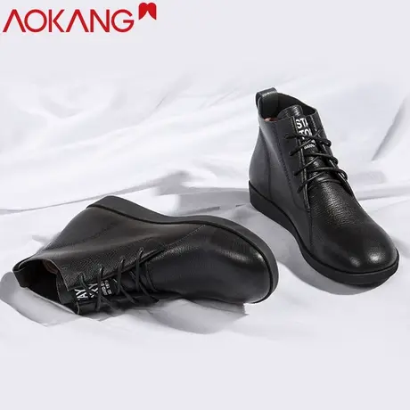 奥康女裸靴2019秋冬休闲真皮高帮鞋学院风平底小短靴女切尔西靴图片