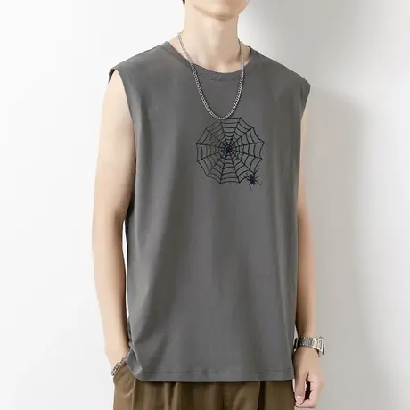 男士背心2023新款夏季纯棉无袖t恤跨栏健身运动篮球坎肩宽肩汗衫商品大图