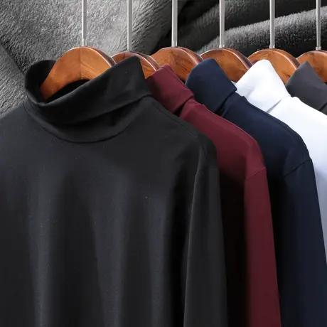 长袖t恤男士半高领秋冬潮流中领加绒加厚保暖纯色打底衫卫衣内搭图片
