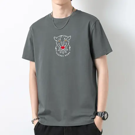 重磅纯棉短袖t恤男2023新款夏季潮流液氨长绒棉半袖潮牌印花体恤商品大图