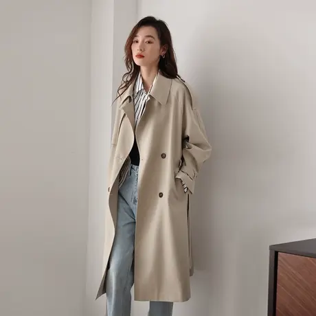 嘉茱莉2023年新款风衣外套女春秋中长款韩系风格穿搭今年流行上衣图片