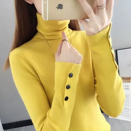 高领毛衣女秋冬2023新款套头宽松外穿堆堆领针织打底衫内搭上衣商品大图