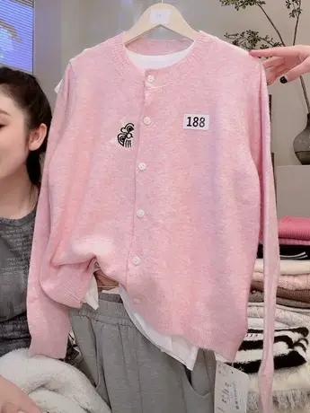 温柔风刺绣毛衣女韩系小众设计感软糯圆领长袖针织衫开衫百搭上衣商品大图