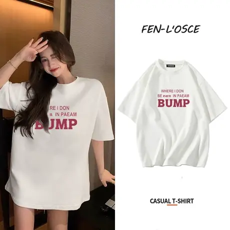 纯棉短袖t恤女ins潮2023年夏季新款字母情侣装宽松半袖正肩上衣服商品大图