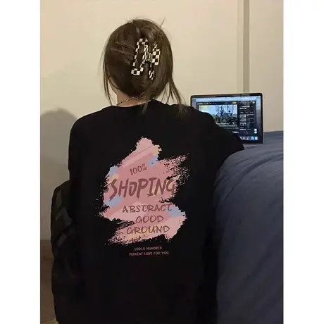 oversize卫衣女2023新款爆款美式复古设计感小众印花长袖宽松上衣商品大图