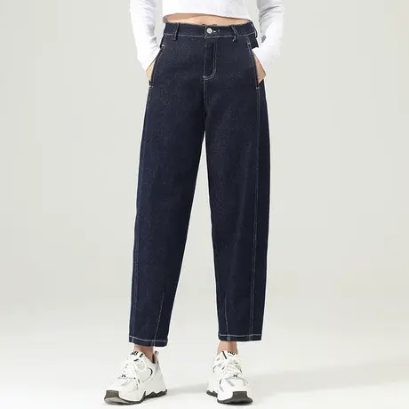 高腰牛仔裤女春秋大码女裤宽松灯笼裤秋冬加绒裤子九分萝卜哈伦裤商品大图