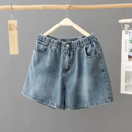 高腰牛仔短裤女夏季松紧腰2023年新款宽松显瘦阔腿a字设计感热裤图片