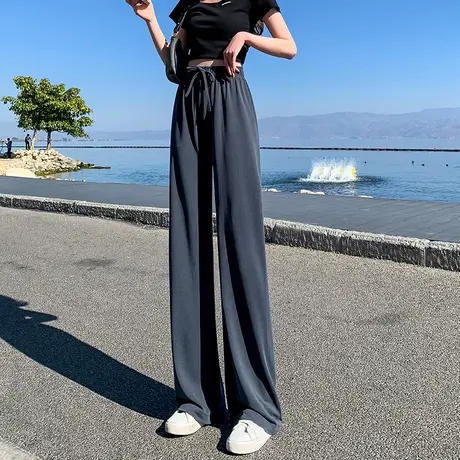冰丝阔腿裤女夏季薄款高个子2023新款高腰垂感直筒铜氨丝拖地裤子图片
