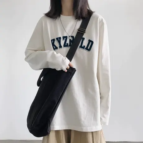纯棉长袖t恤女2023秋季新款韩版宽松字母印花内搭打底衫上衣ins潮图片