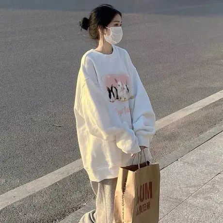 设计感卫衣女2022新款秋冬季加绒加厚ins潮牌宽松慵懒风大码上衣图片