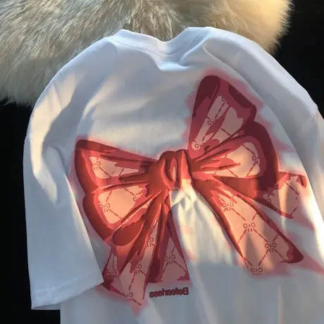 美式街头oversize短袖女t恤超火cec可爱蝴蝶结甜辣风宽松上衣夏季商品大图