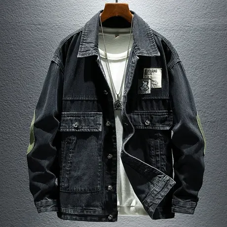 2022外套男ins潮牌秋冬新款街头痞帅宽松翻领工装牛仔夹克男百搭图片