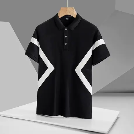 2023年新款短袖t恤男高端polo衫翻领夏季条纹新款男士潮流上衣服商品大图
