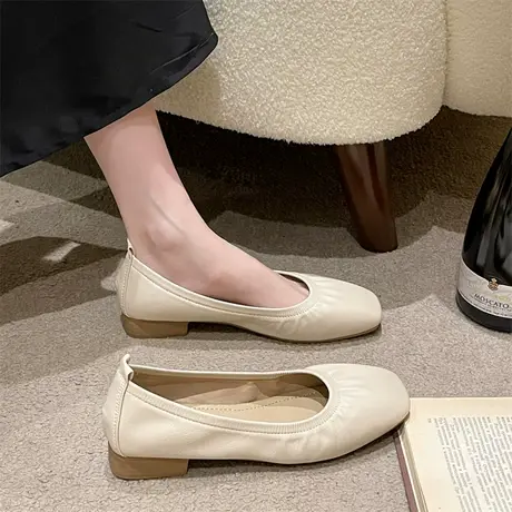 平底单鞋女法式方头设计感小众豆豆鞋2023新款复古风配裙子奶奶鞋商品大图