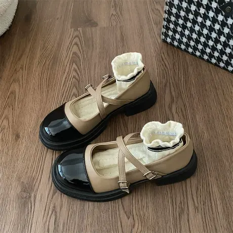 单鞋女夏粗跟复古气质2023新款小香风玛丽珍浅口圆头配裙子小皮鞋商品大图