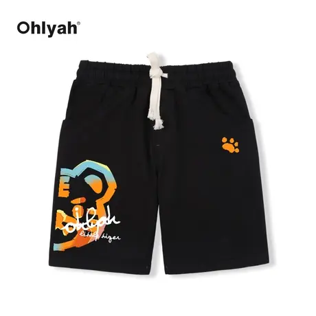 Ohlyah小老虎潮牌纯棉休闲五分裤女中性情侣黑色短袖短裤定制ins图片