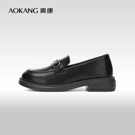 【门店发货】奥康女鞋2023秋季新款时尚英伦风乐福鞋舒适粗跟单鞋商品大图
