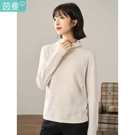 【商场同款】茵曼冬女装新款通勤半高领拼接百搭套头毛衣上衣图片