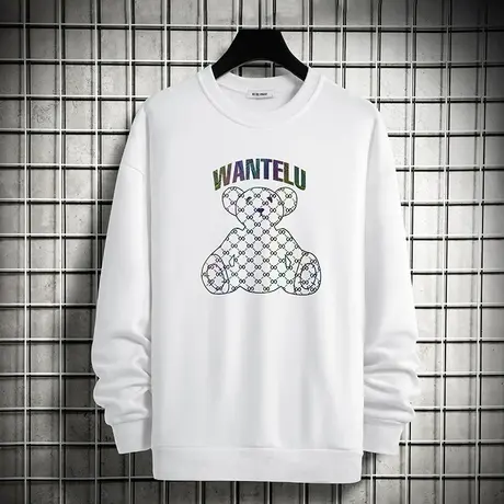 卫衣男春秋款加绒加厚宽松潮流百搭小熊印花无帽上衣圆领长袖t恤商品大图