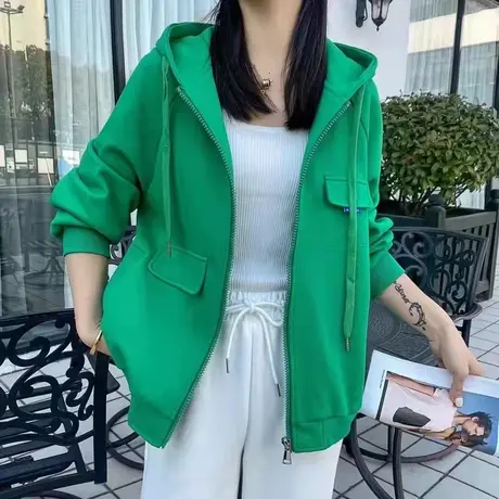 欧货慵懒风chic连帽卫衣女春季2023新款蓝色学生减龄开衫短外套潮商品大图