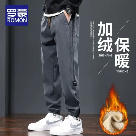 罗蒙加绒束脚裤子男秋冬季新款日系潮牌运动男士加厚保暖休闲长裤商品大图