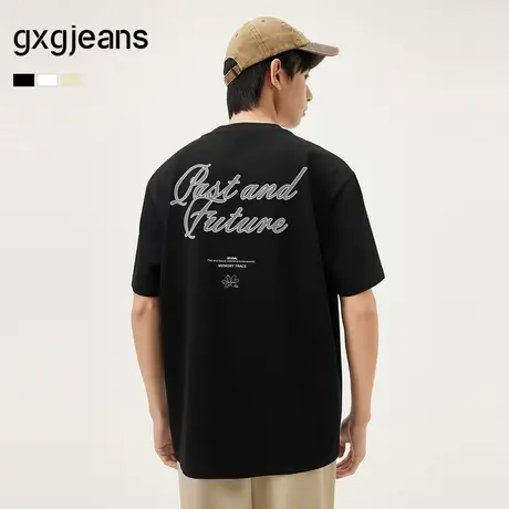 gxg.jeans男装 多色后背字母时尚美式宽松圆领短袖T恤男 25夏新品图片
