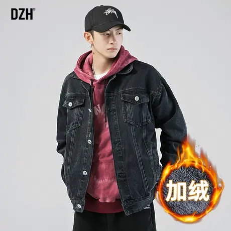 男生工装牛仔外套男冬季加厚加绒2023新款美式飞行员夹克冬装男装图片
