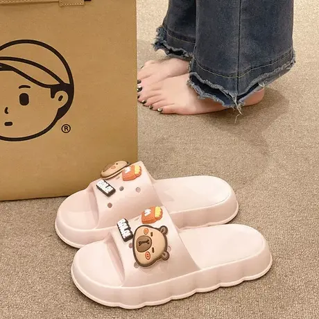 可爱卡皮巴拉拖鞋女夏季外穿厚底防滑家居室内浴室洗澡洞洞凉拖鞋商品大图