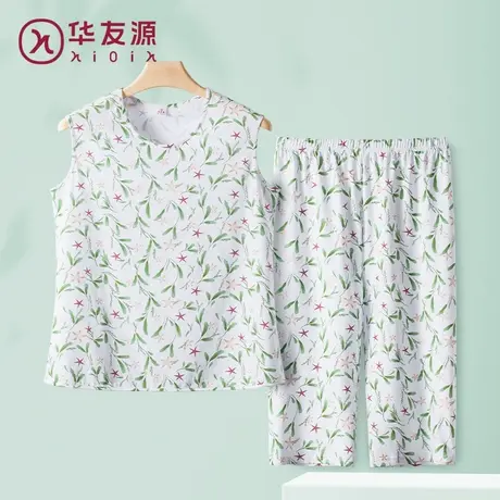 中老年睡衣女夏天纯棉背心中裤中年妈妈加肥加大码无袖家居服套装商品大图